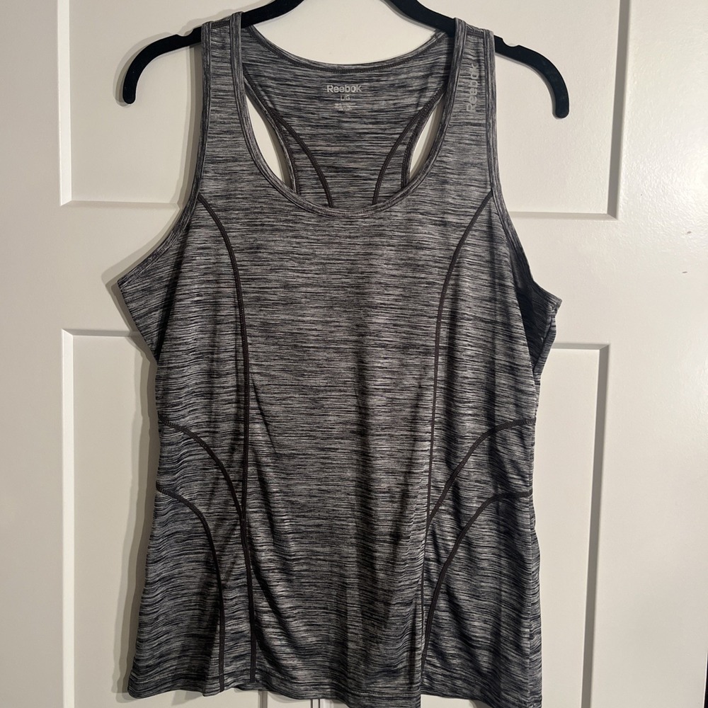 Reebok Womens Dynamic Performance Racerback Tank Top Gray Space Dye Large